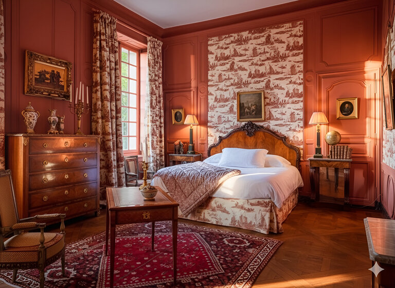 Boutique bedroom with warm lighting